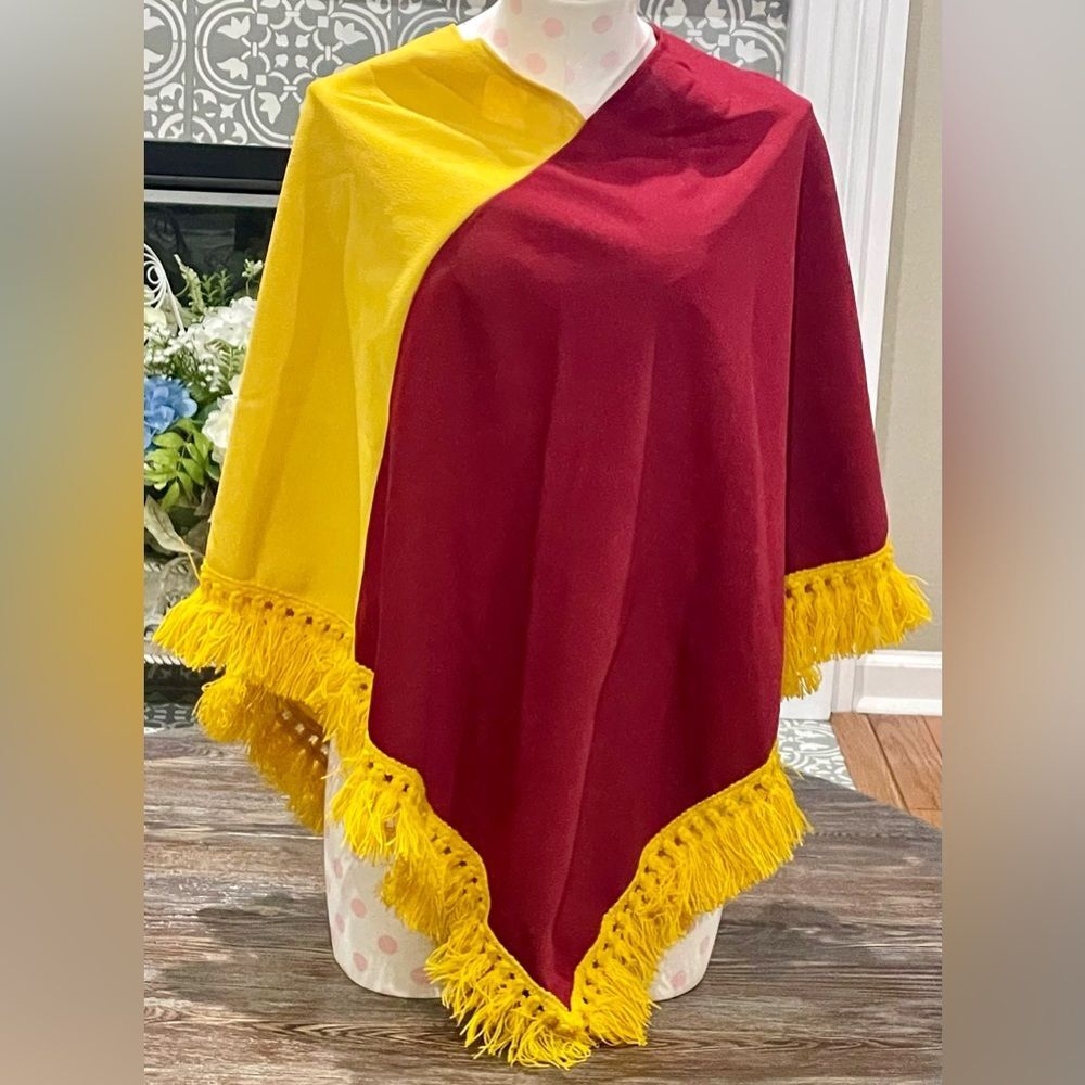 Vintage FSU Florida State University Seminoles Garnet & Gold Fringe Poncho/Wrap